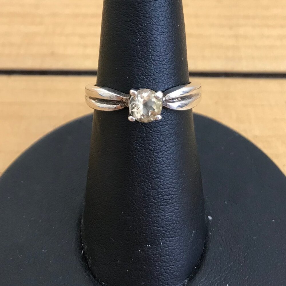 Faceted Citrine Band Ring Vintage 90s 925 Silver Size 6.5